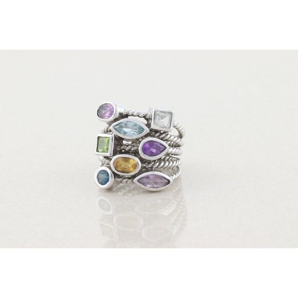 Sterling Silver Amethyst, Peridot, Citrine, Blue Topaz, White Topaz Ring 6.5 - Picture 6 of 7
